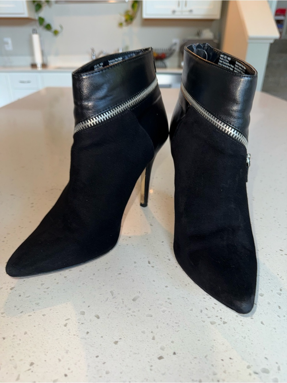 Rock & Republic Black Leather & Suede Zip-Accent Ankle Booties - Picture 2 of 13